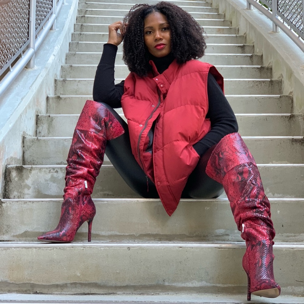 Gently Used Jessica Simpson Red Snakeskin Knee-High Boots - Picture 8 of 10